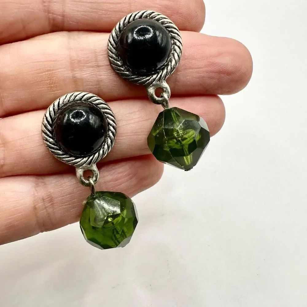 Green drop post earrings